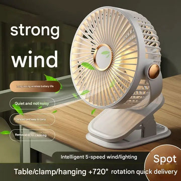 Portable Rechargeable Clip-On Desk Fan with LED Light